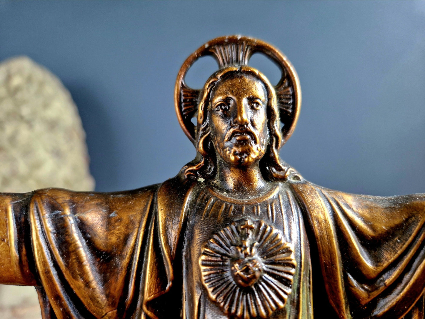 French spelter Jesus statue on marble base.