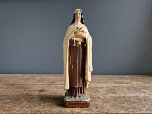 French statue  St Therese of Lisieux. Chalkware statue.