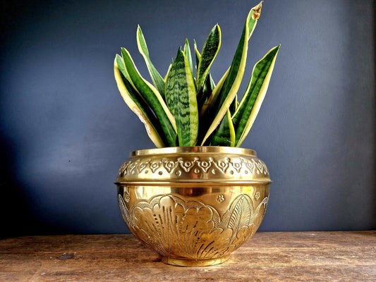Jardinière vintage française en laiton, décoration de maison de campagne