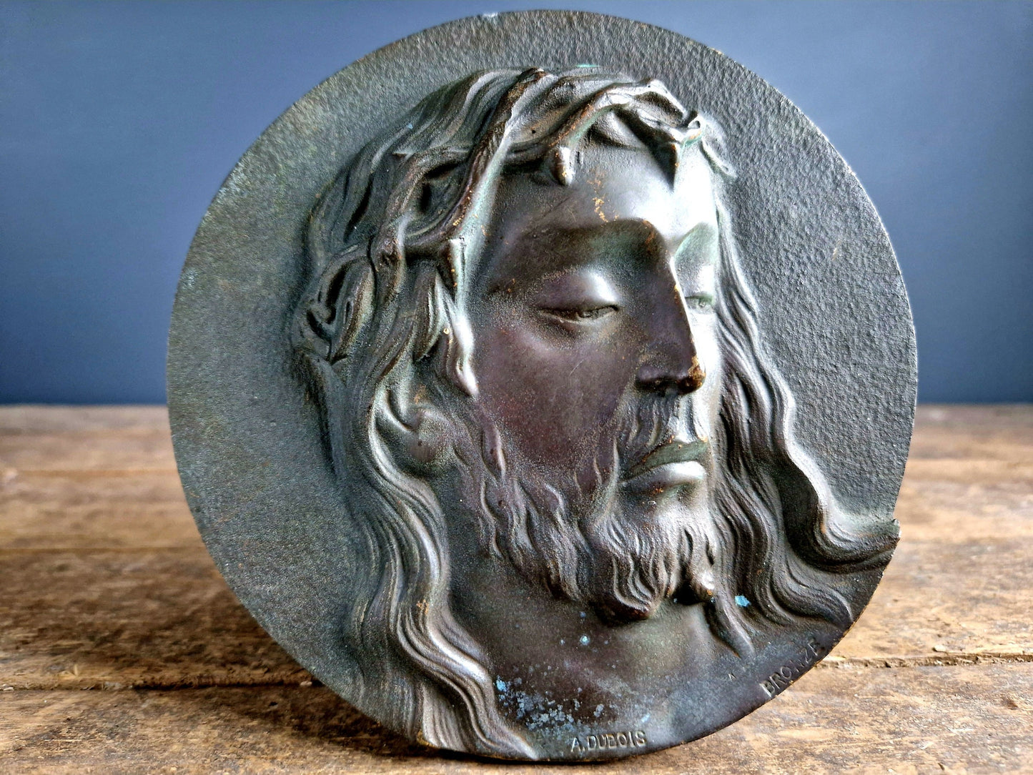 French antique bronze Jesus plaque bronze religious plaque.