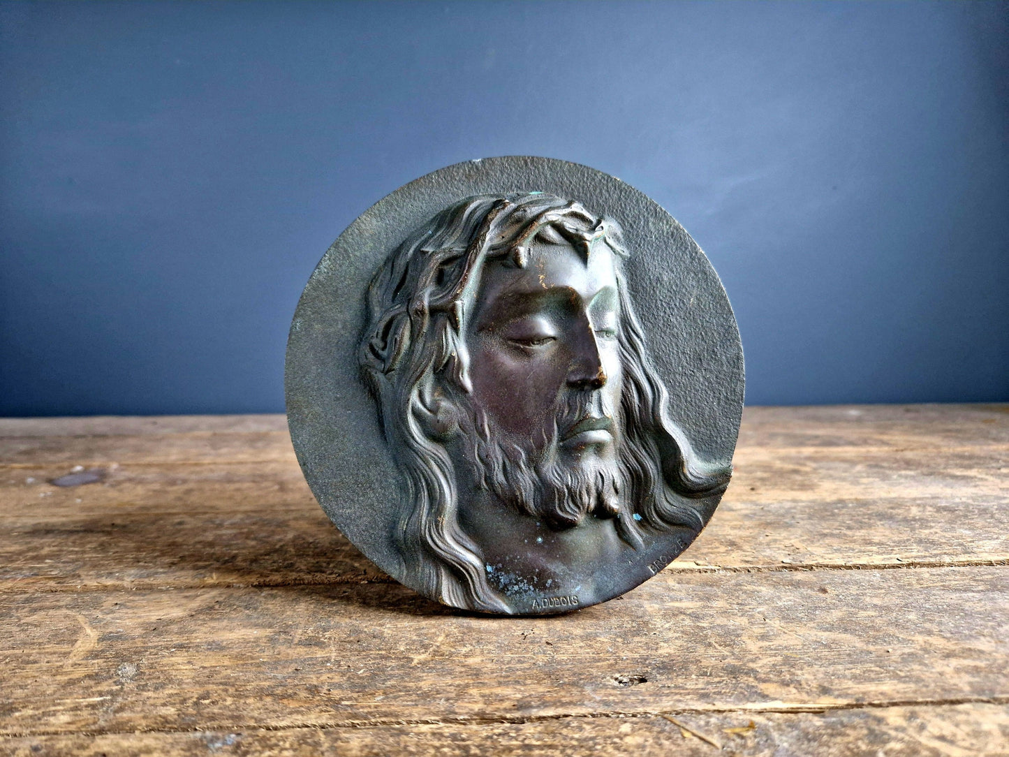 French antique bronze Jesus plaque bronze religious plaque.