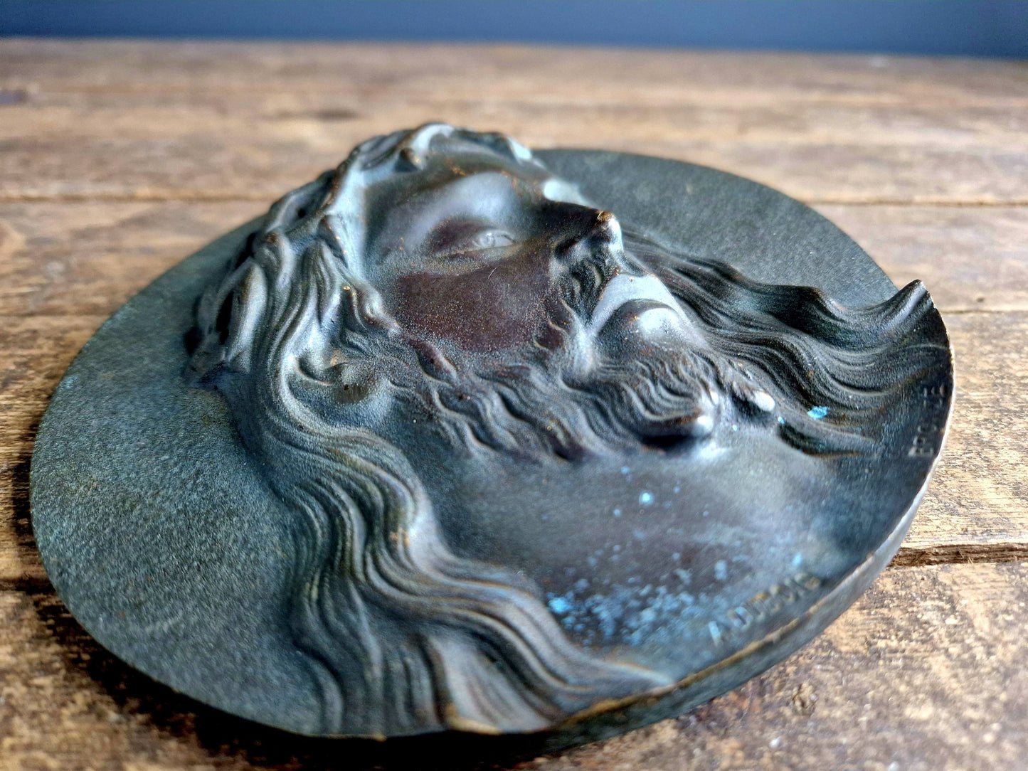 French antique bronze Jesus plaque bronze religious plaque.