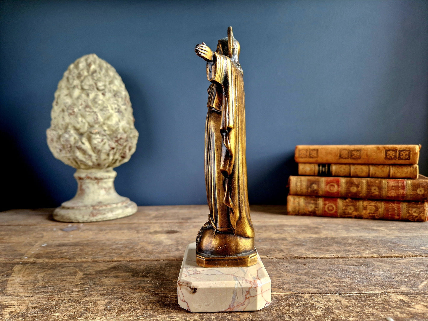 French spelter Jesus statue on marble base.