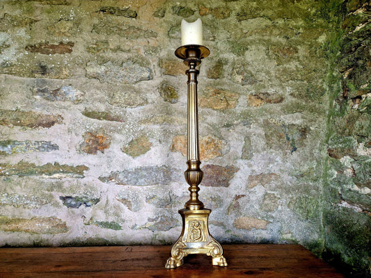 French antique altar candlestick Brass candleholder Gothic candleholder.