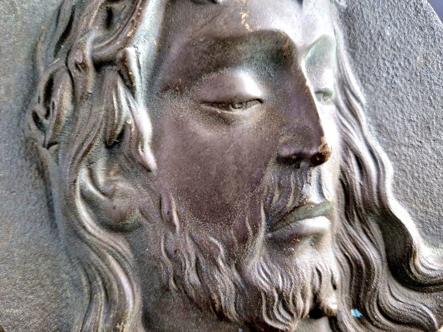 French antique bronze Jesus plaque bronze religious plaque.