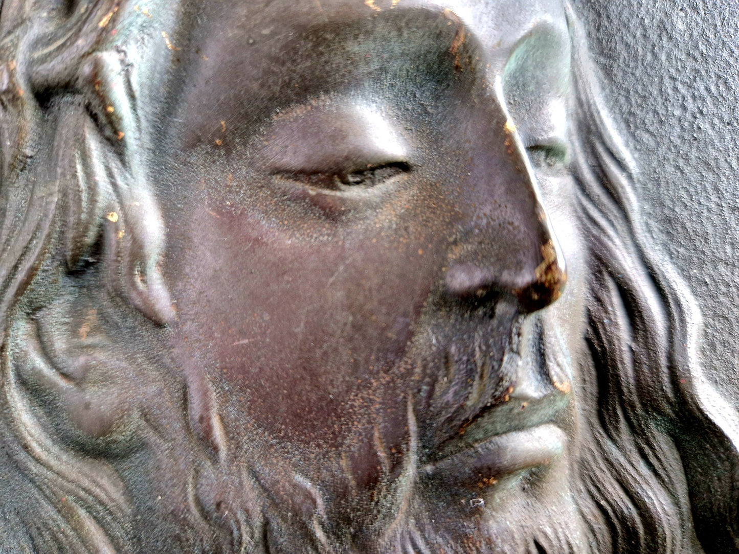 French antique bronze Jesus plaque bronze religious plaque.