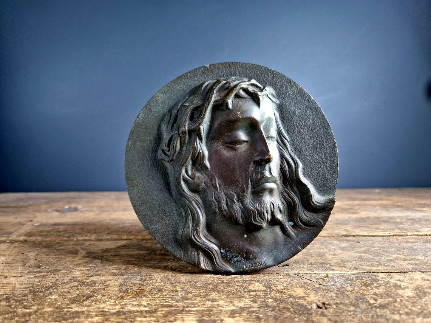 French antique bronze Jesus plaque bronze religious plaque.