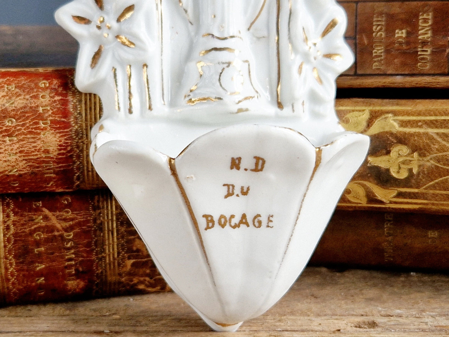 French antique holy water font. Antique benetier. Catholic holy water font.
