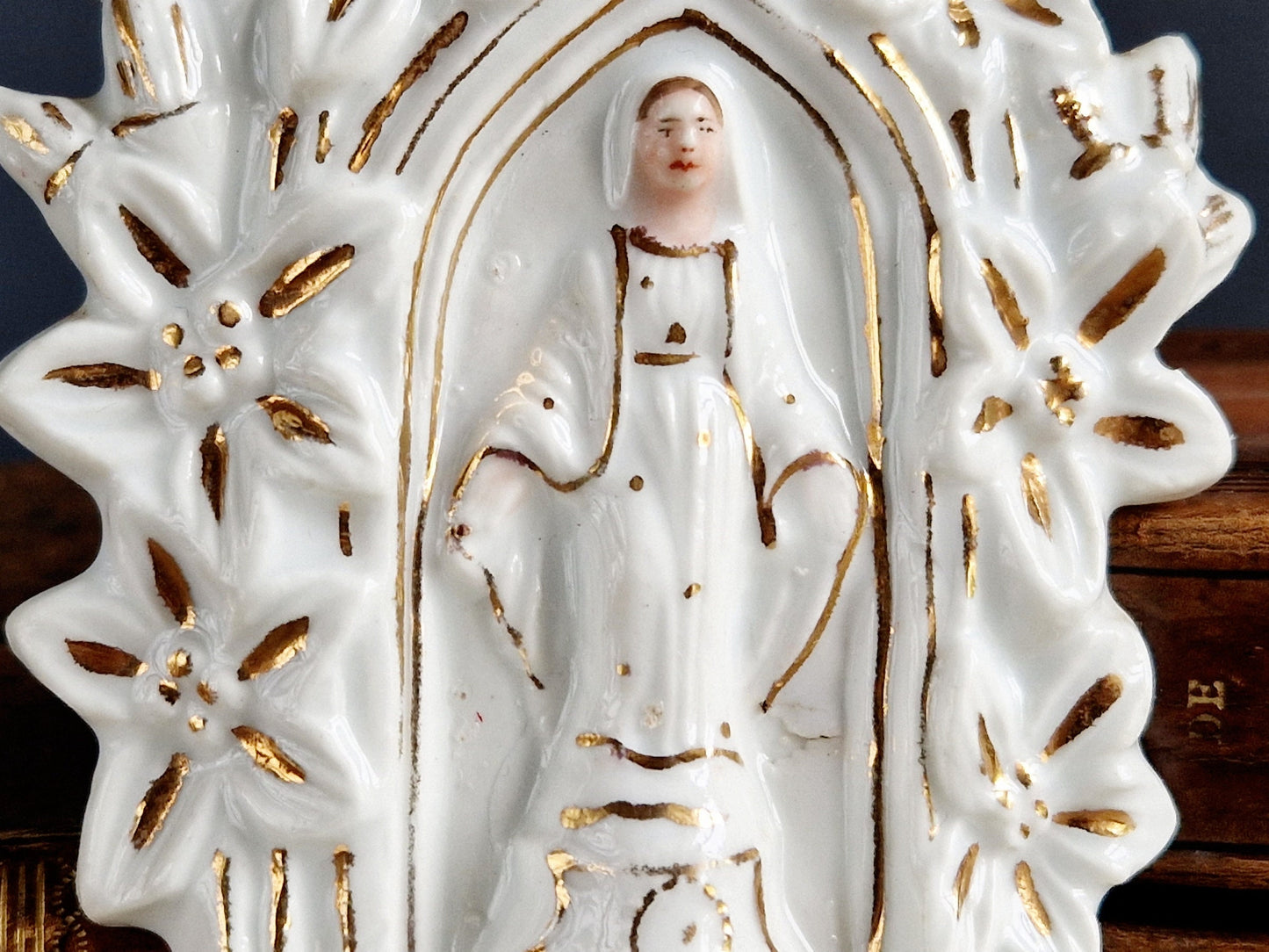 French antique holy water font. Antique benetier. Catholic holy water font.