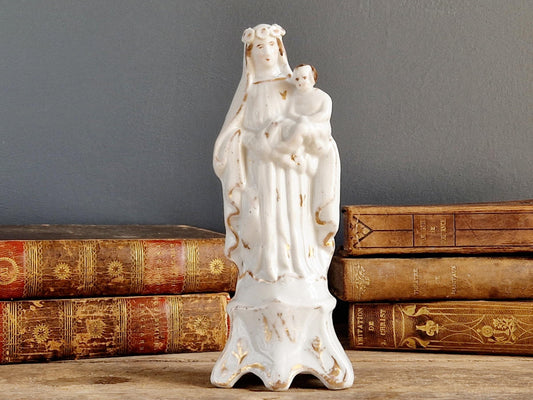 French antique porcelain Madonna statue.  Virgin Mary statue.