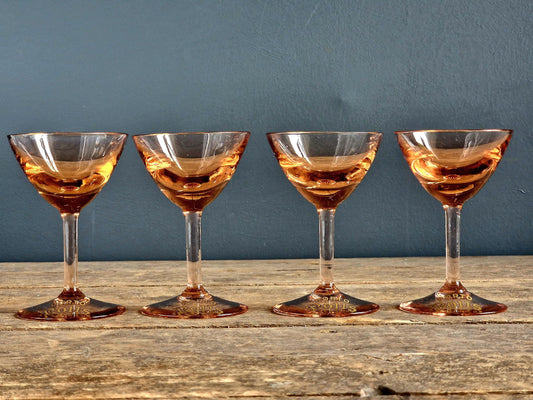 Four small French vintage port glasses Porto Rolls glasses.