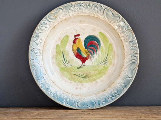 French antique cockerel plate Hand painted rooster plate.