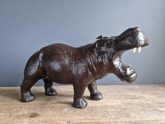 Old leather hippopotamus Leather hippo model.