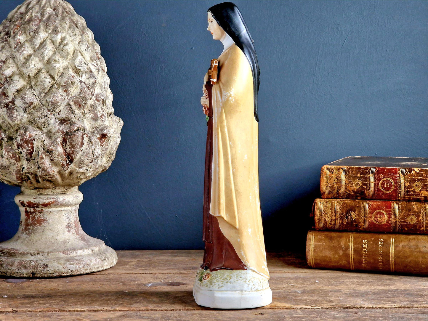 French statue St Therese of Lisieux Bisque porcelain statue .