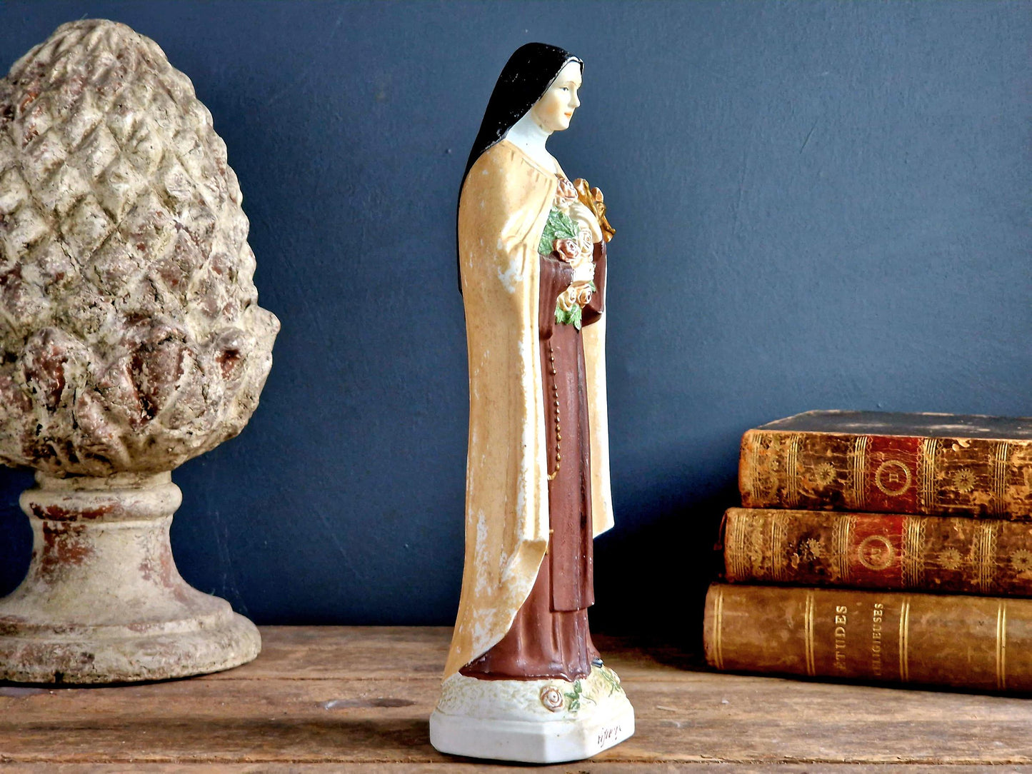 French statue St Therese of Lisieux Bisque porcelain statue .