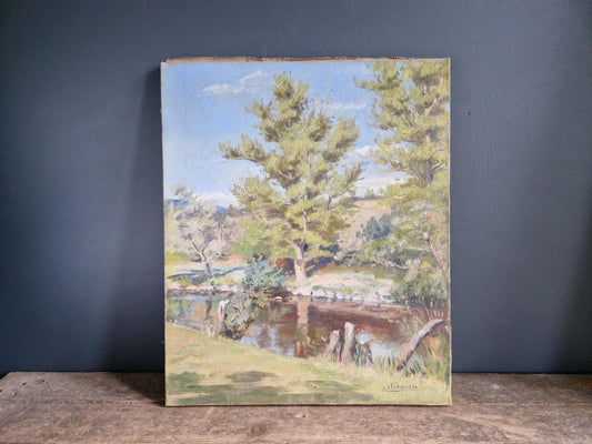 French oil painting French oil on canvas by A Clergeau.