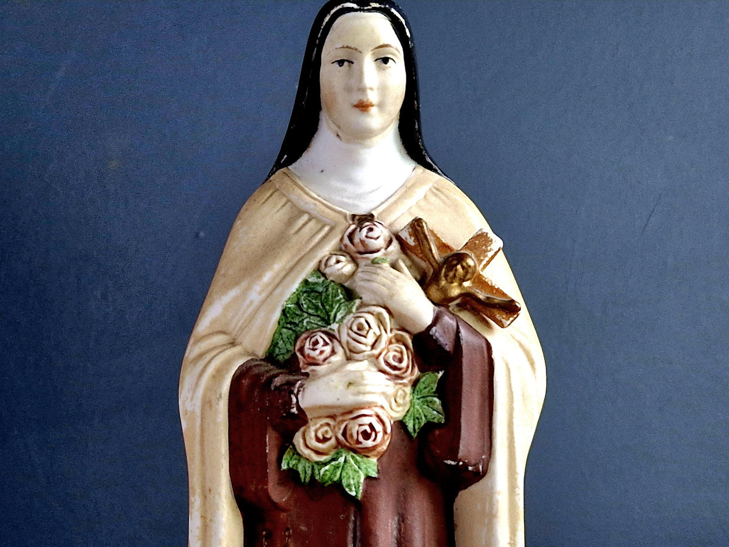 French statue St Therese of Lisieux Bisque porcelain statue .