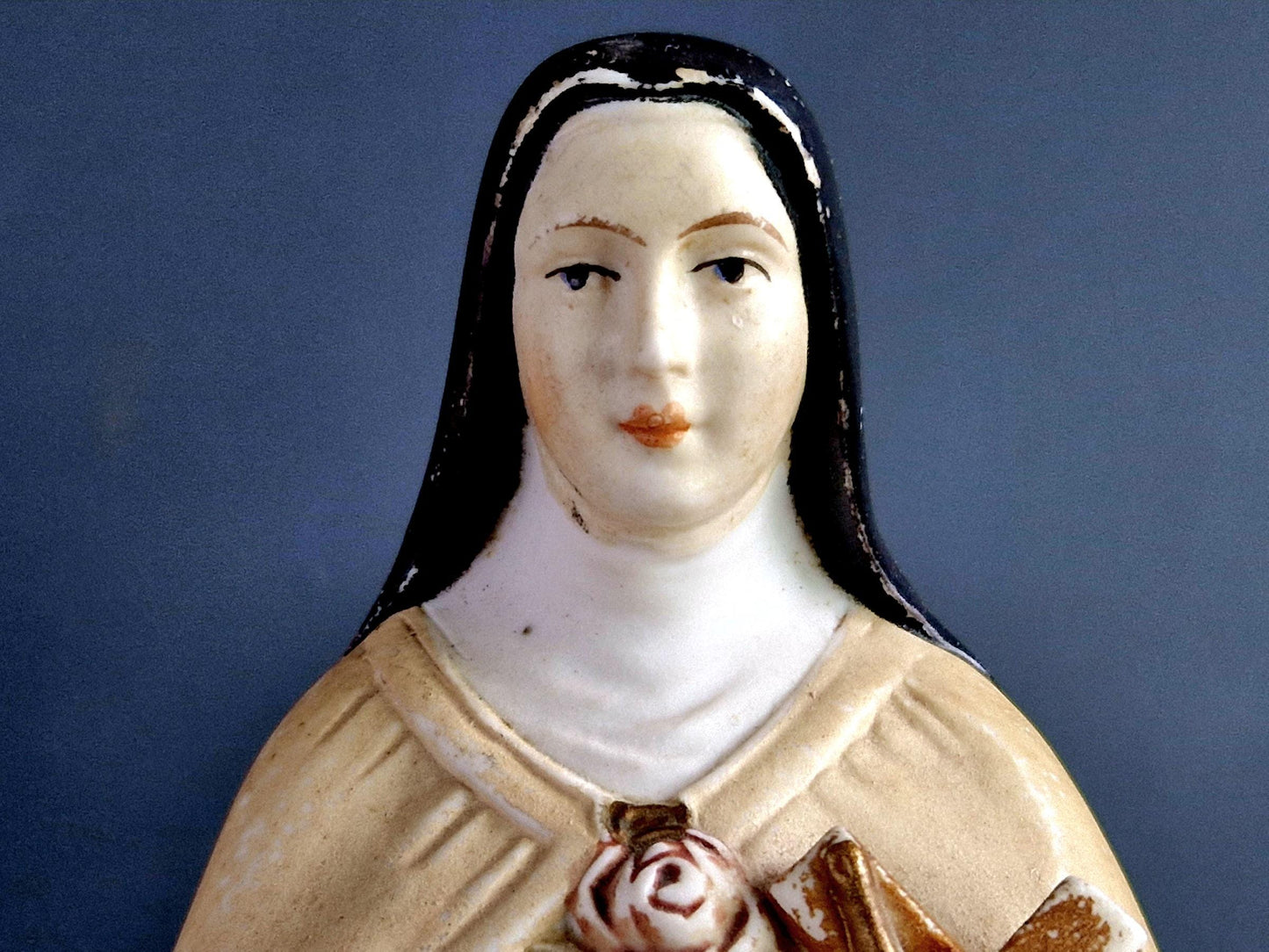 French statue St Therese of Lisieux Bisque porcelain statue .