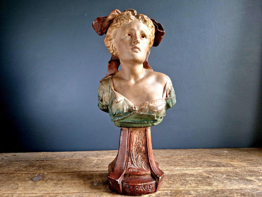Art Nouveau plaster bust of a lady French Art nouveau bust.