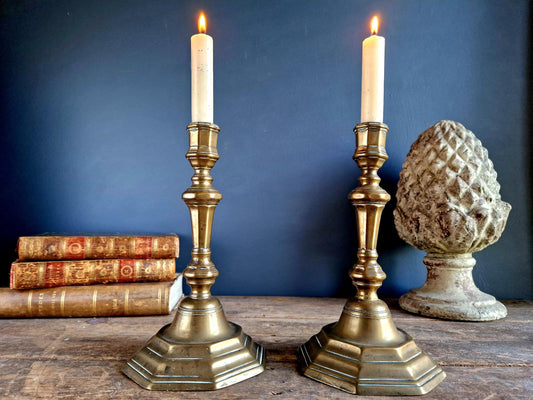 Antique candleholders. French bronze 18th century candle holders. Pair of French bronze candlesticks. European antiques candleholders.