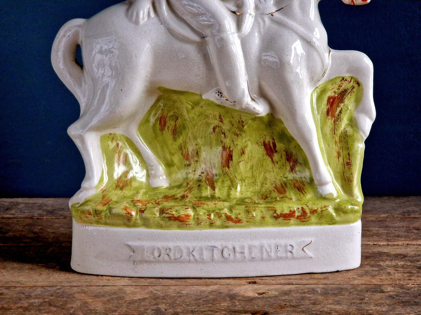 Statue antique de Staffordshire Flatback : Lord Kitchener à cheval