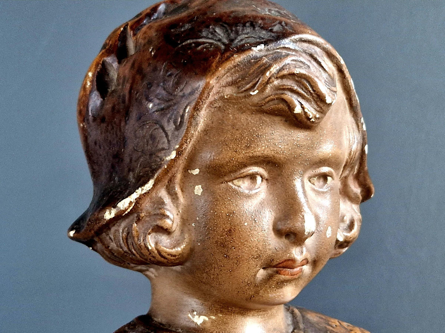 French bust of a girl in the Art Deco style  French statue by F Cilly.