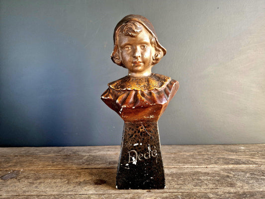 French bust of a girl in the Art Deco style  French statue by F Cilly.