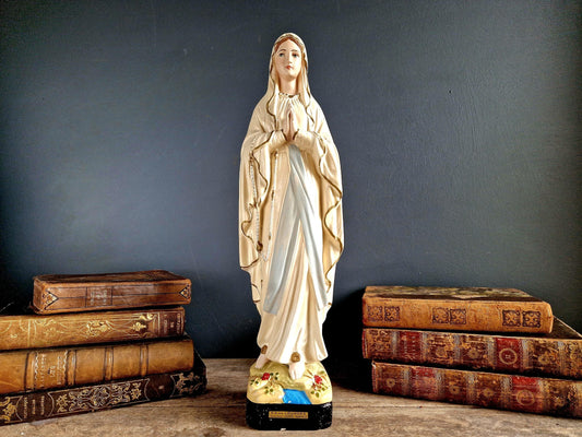 French antique Virgin Mary statue old Madonna statue .
