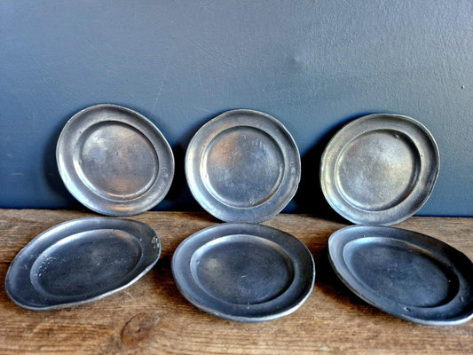 Antique pewter small plates French pewter plates Old pewter plates.