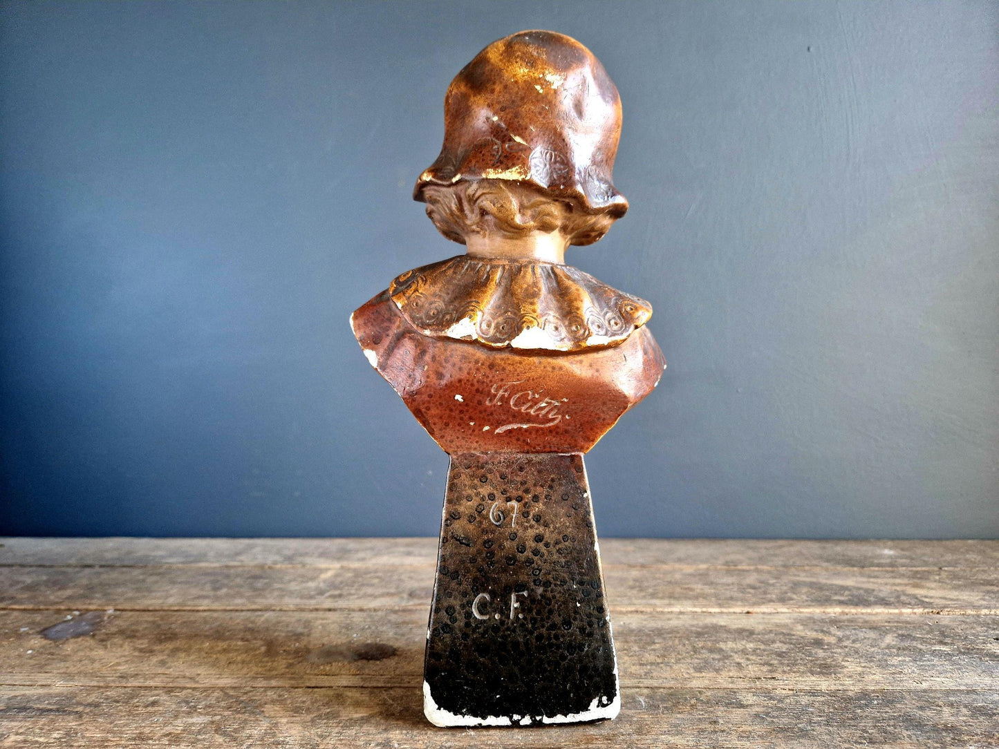 French bust of a girl in the Art Deco style  French statue by F Cilly.