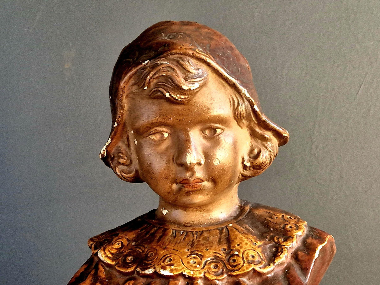 French bust of a girl in the Art Deco style  French statue by F Cilly.