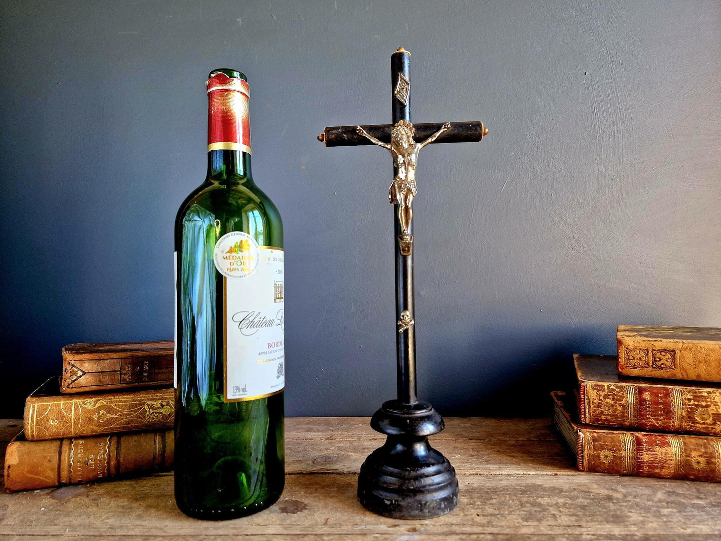 Antique crucifix French black wooden Napoleon III crucifix.