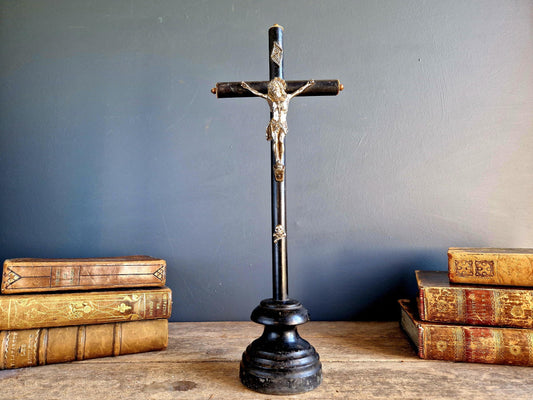 Antique crucifix French black wooden Napoleon III crucifix.