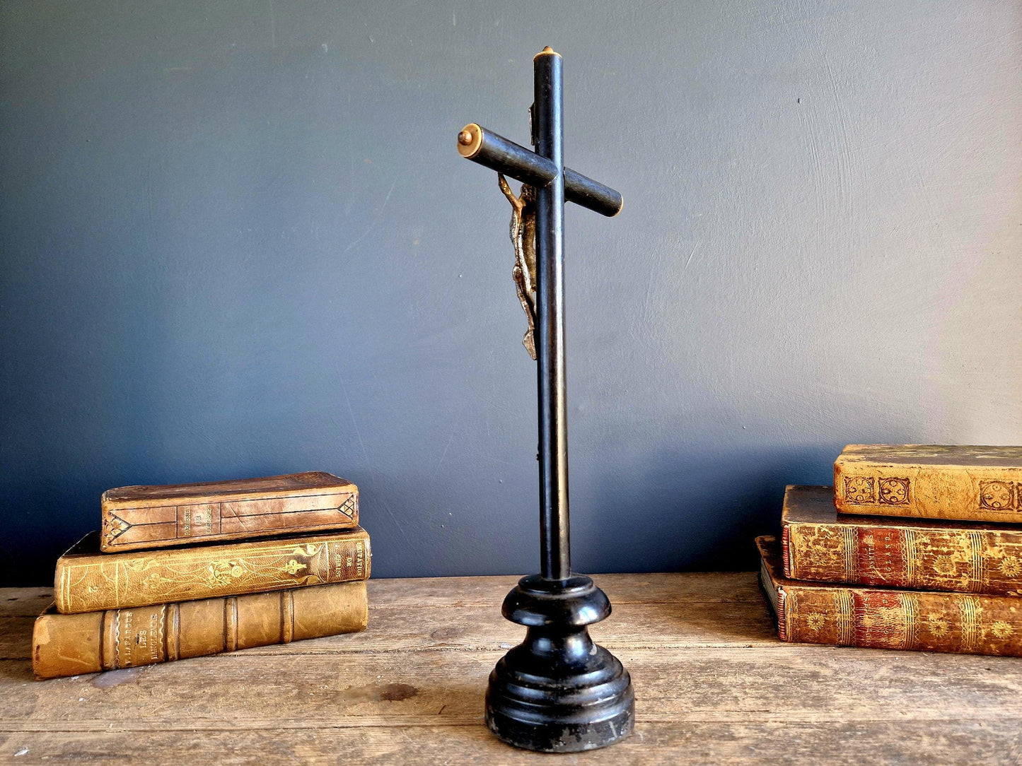 Antique crucifix French black wooden Napoleon III crucifix.
