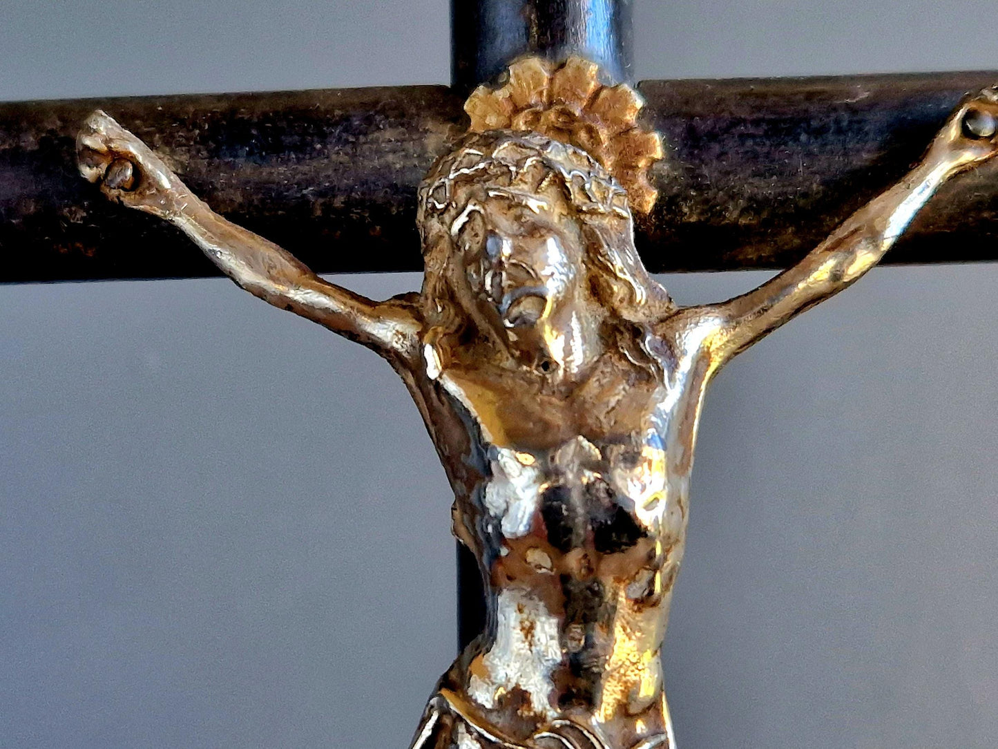 Antique crucifix French black wooden Napoleon III crucifix.