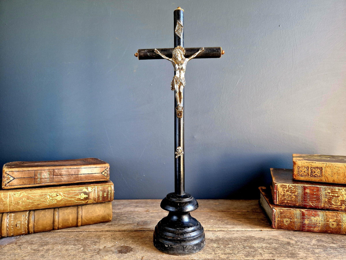 Antique crucifix French black wooden Napoleon III crucifix.