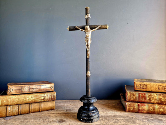 Antique crucifix French black wooden Napoleon III crucifix.