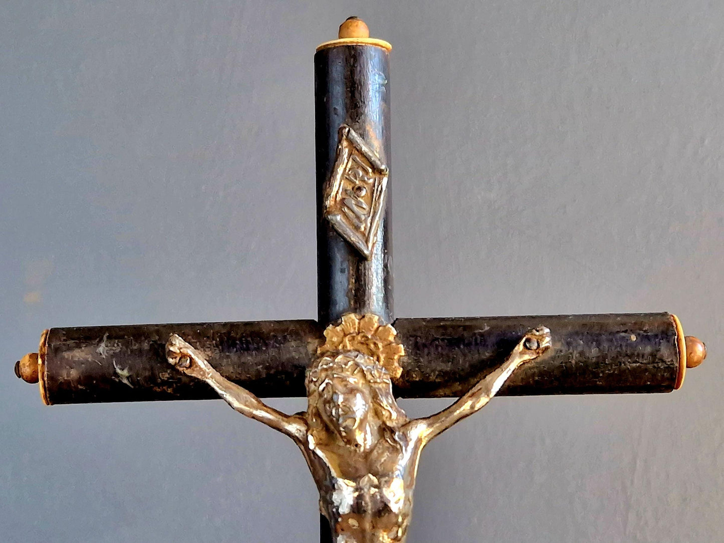Antique crucifix French black wooden Napoleon III crucifix.