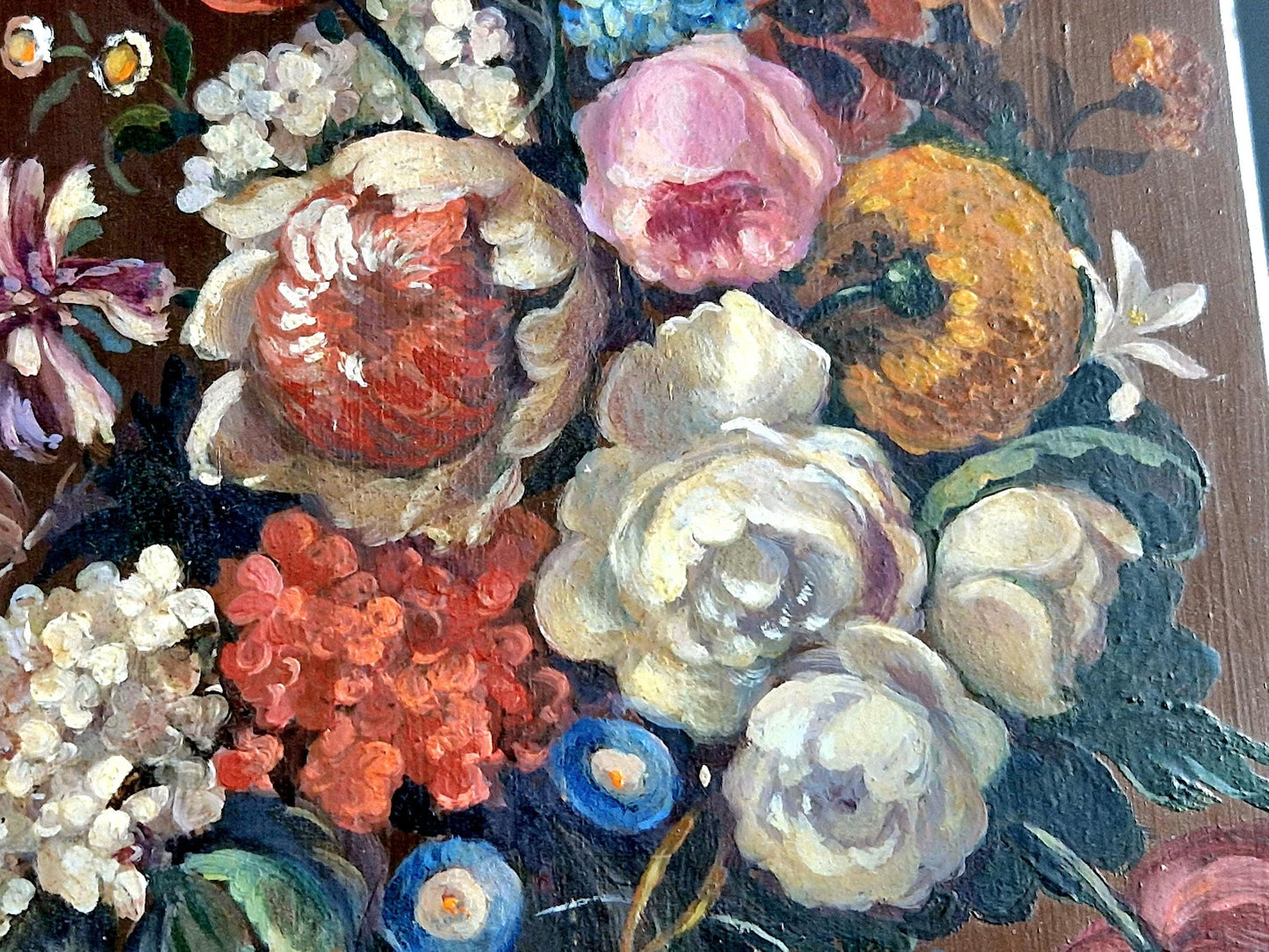 French Floral Oil Painting on Copper: Vintage European Wall Art (6x7 in)