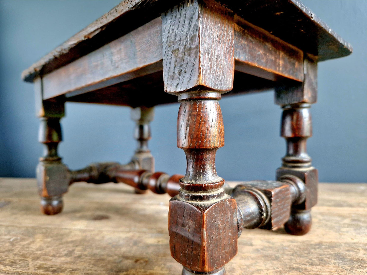 French antique wooden stool table Farmhouse stool.