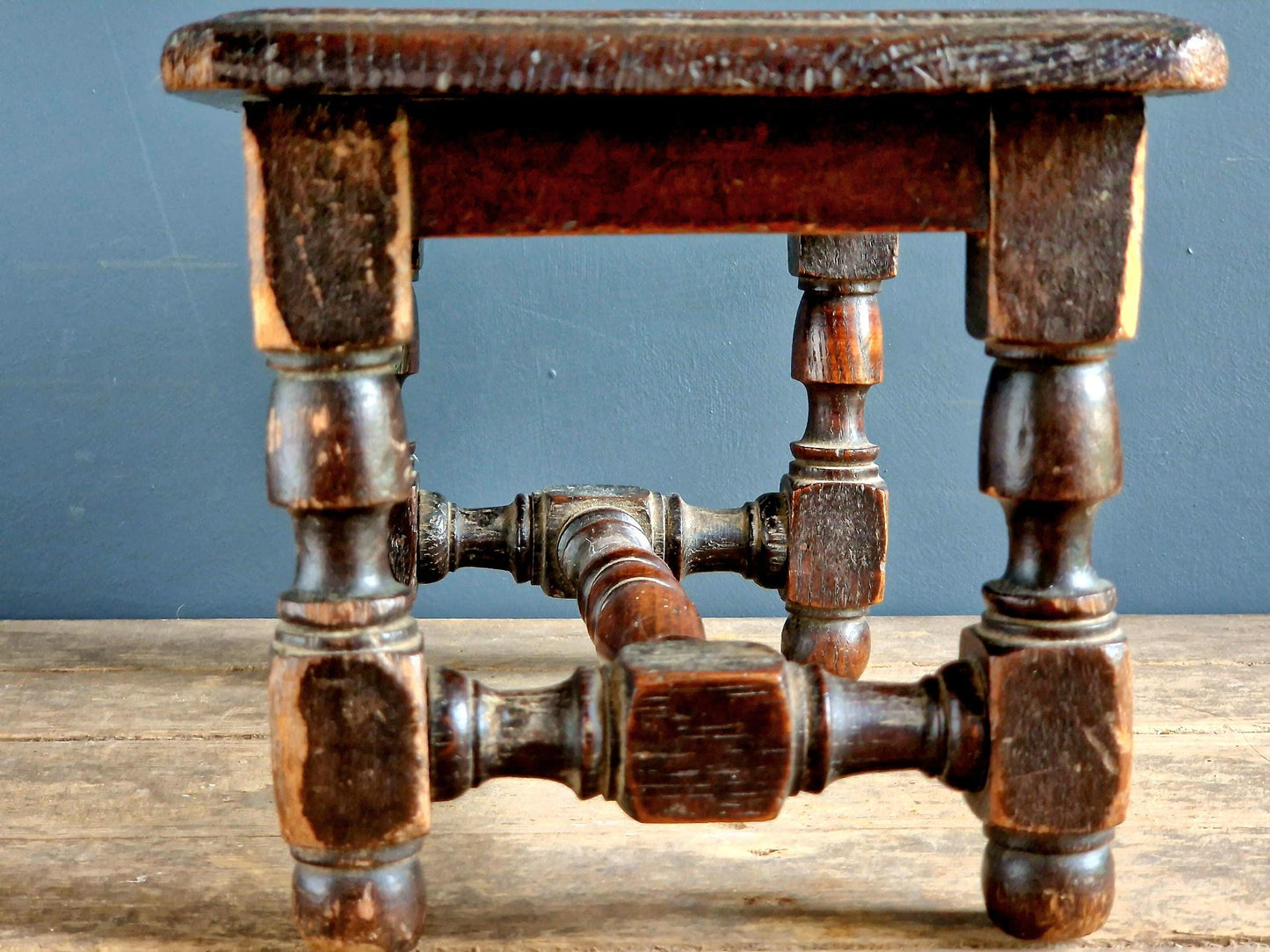 French antique wooden stool table Farmhouse stool.