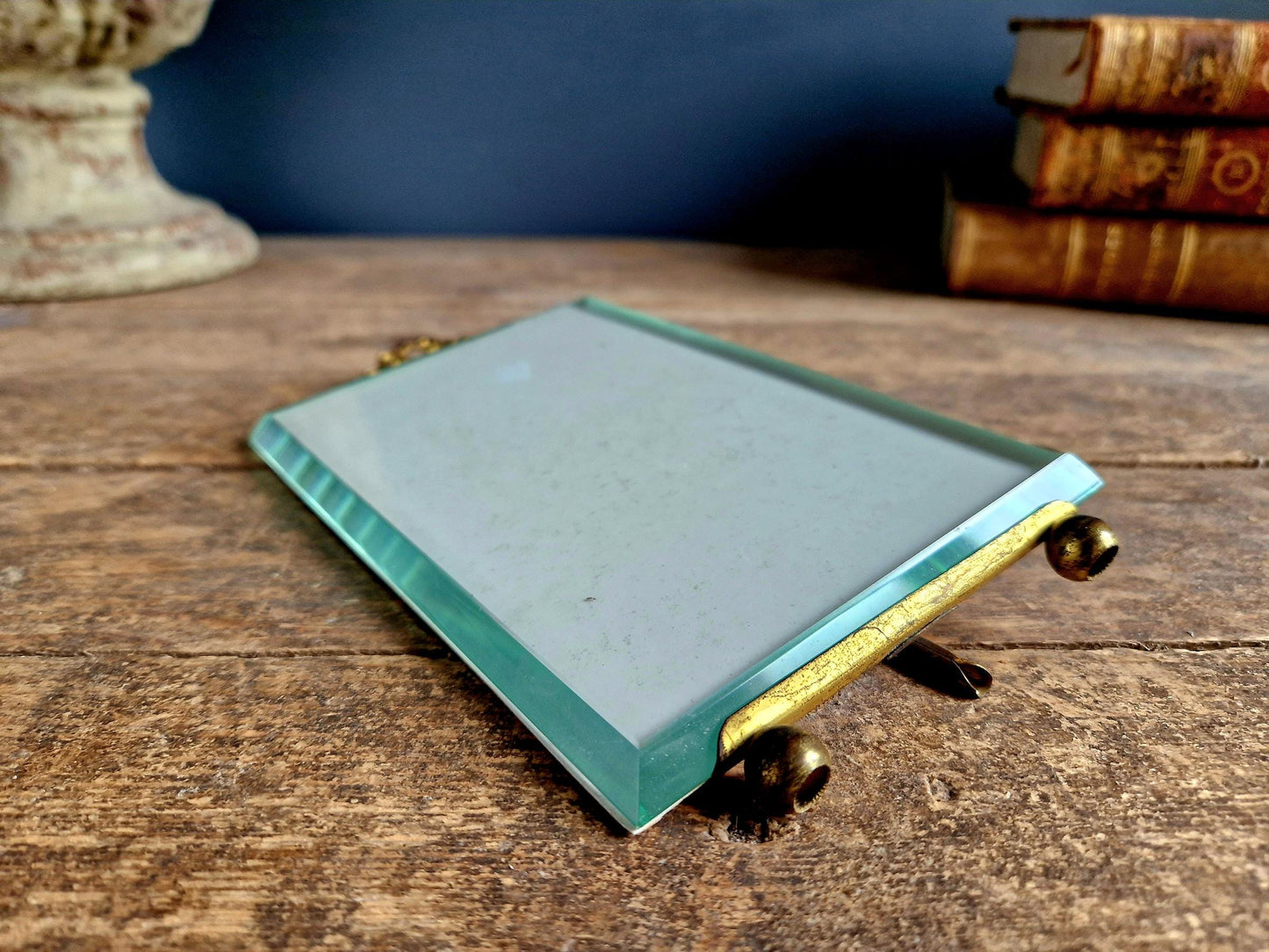 French Antique Beveled Glass Photo Frame: Chateau Ribbon Decor