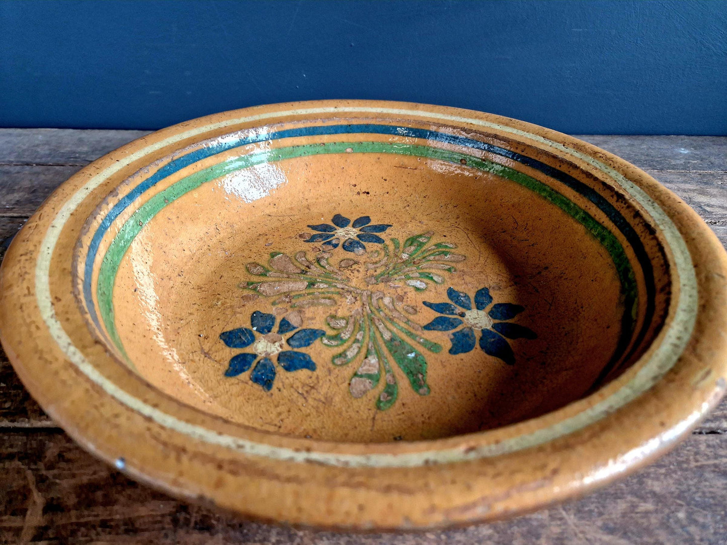French antique country bowl antique Alsatian bowl. Rustic French bowl.
