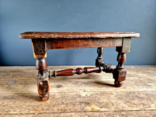 French antique wooden stool table Farmhouse stool.