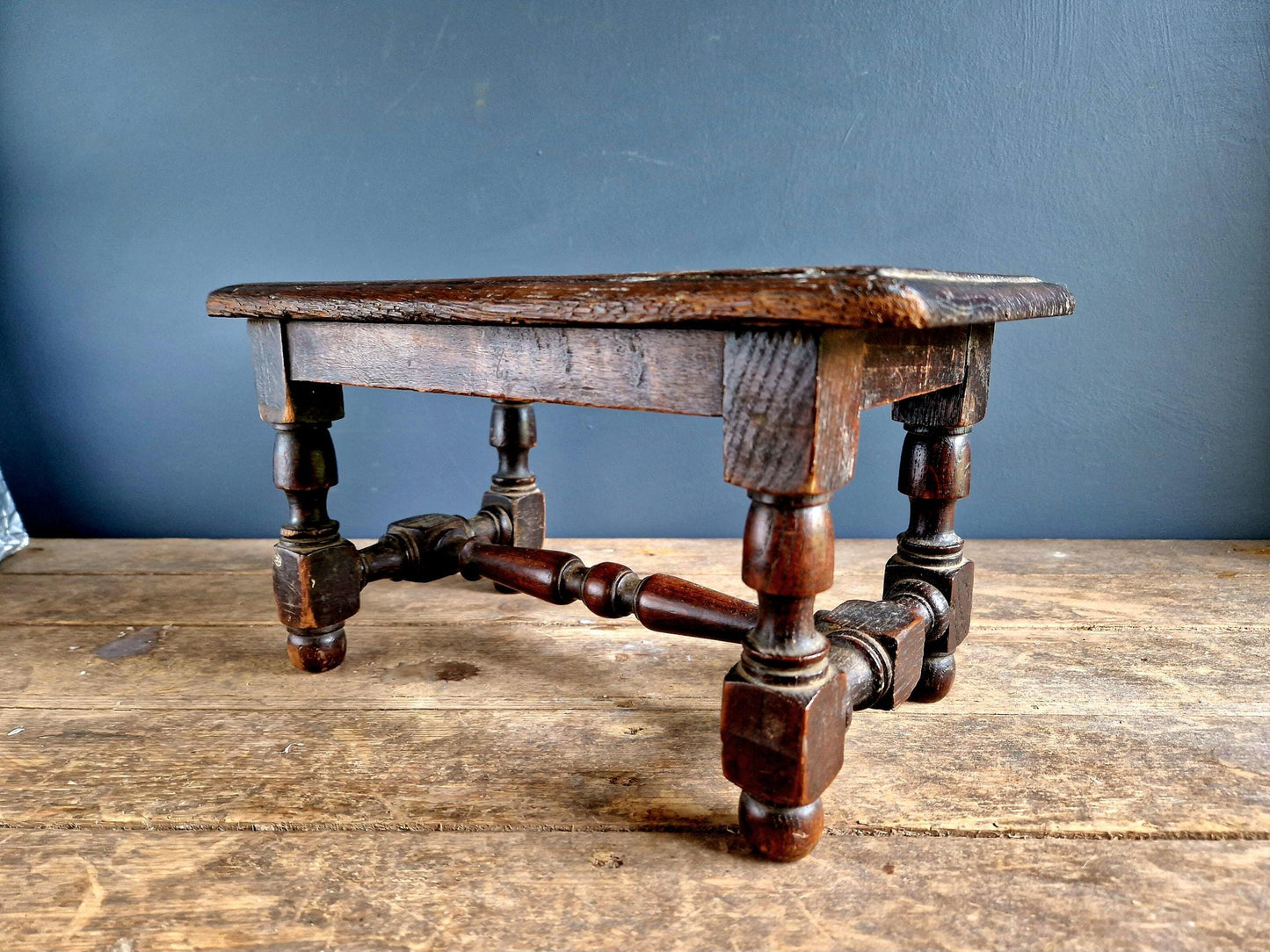 French antique wooden stool table Farmhouse stool.