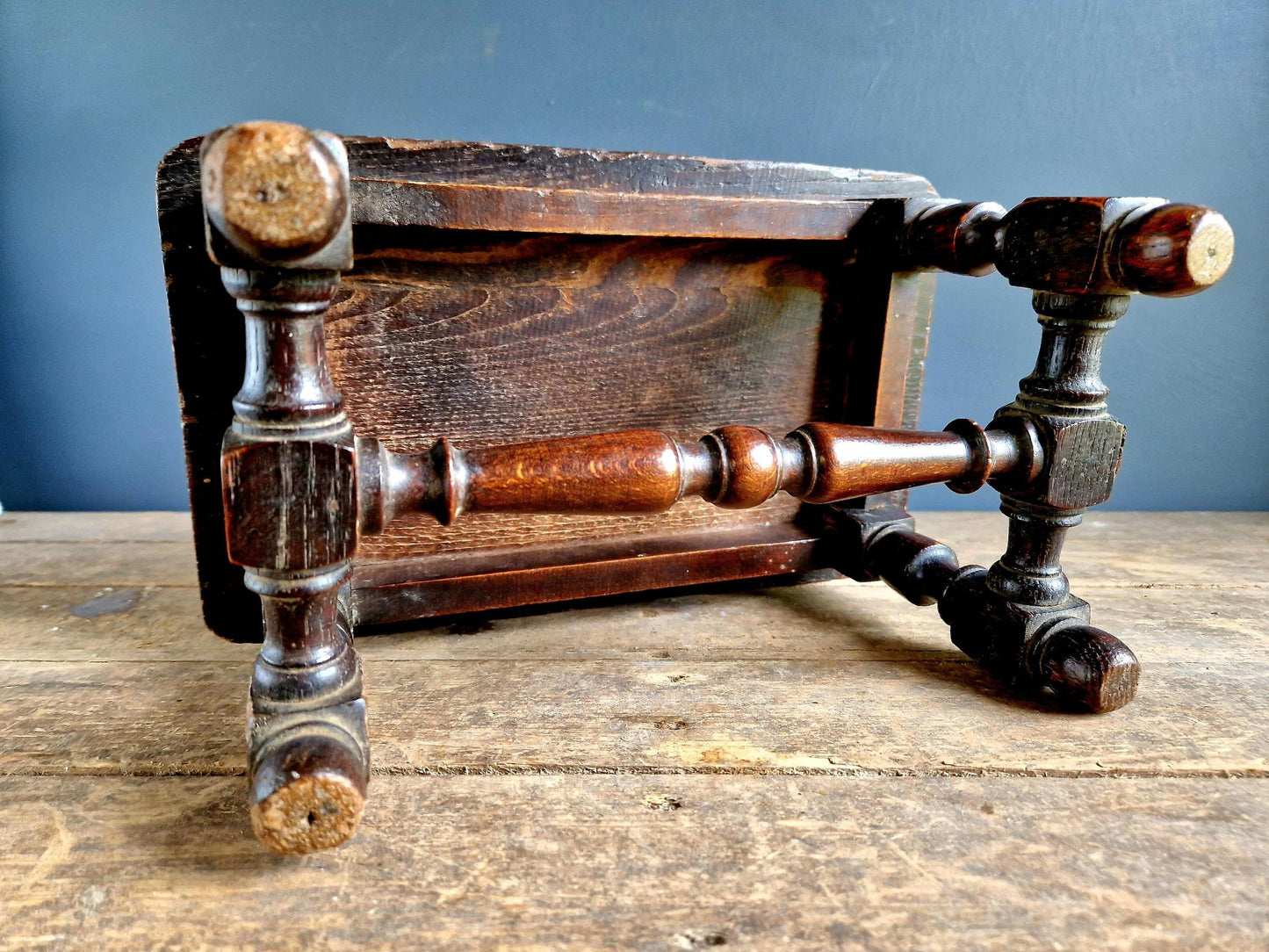 French antique wooden stool table Farmhouse stool.