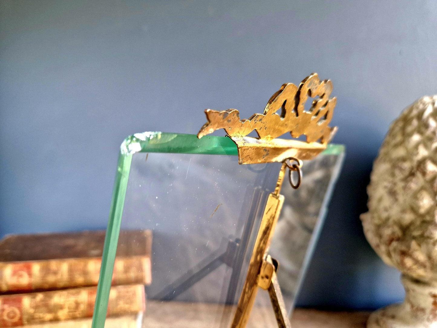 Large French Antique Photo Frame: Beveled Glass, Chateau Ribbon Decor