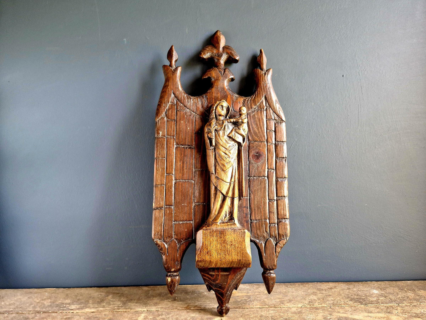 Jesus Christ antique wooden religious wall art.