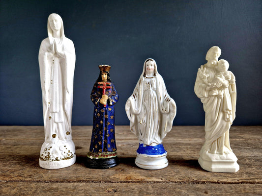 Four small French religious statues Virgin Mary statue French Madonna .