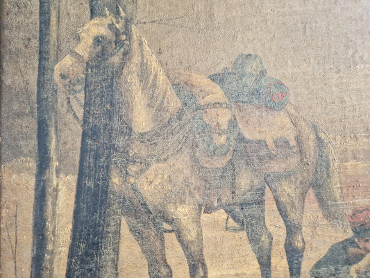 Antique oil painting of soldier and horse French oil painting.